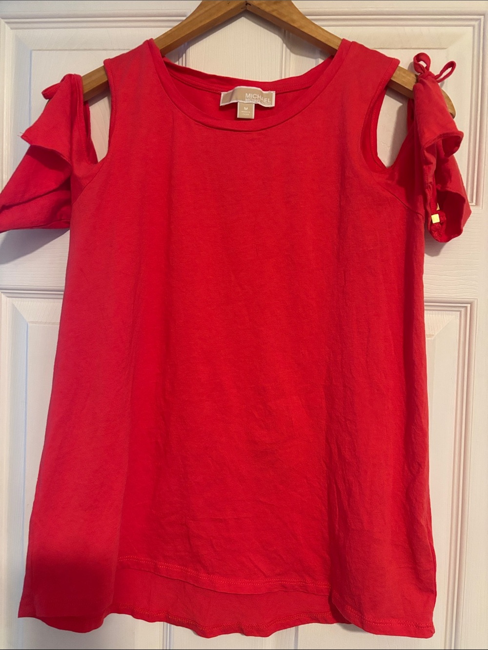 MICHAEL Michael Kors Bright Red Cold-Shoulder Tie-Sleeve Top